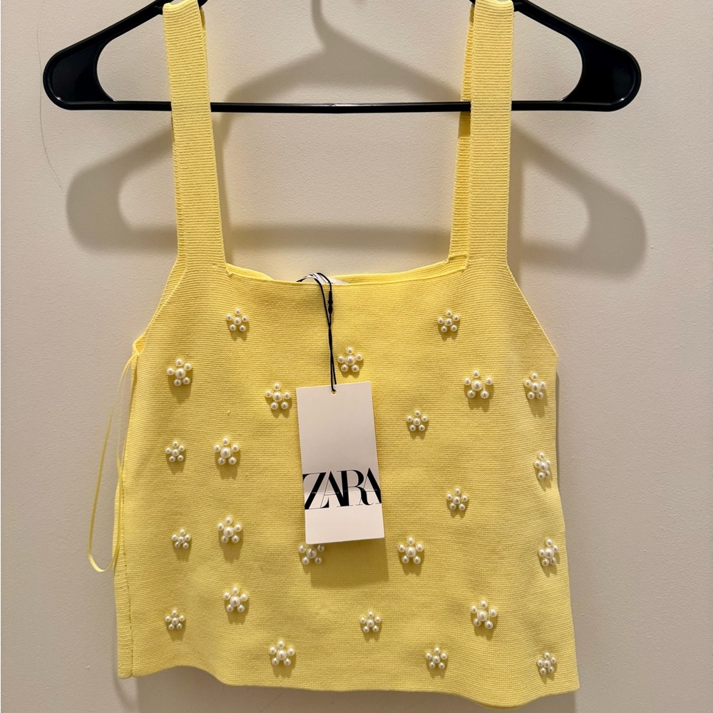 Zara Yellow Embellished Boxy Tank Top